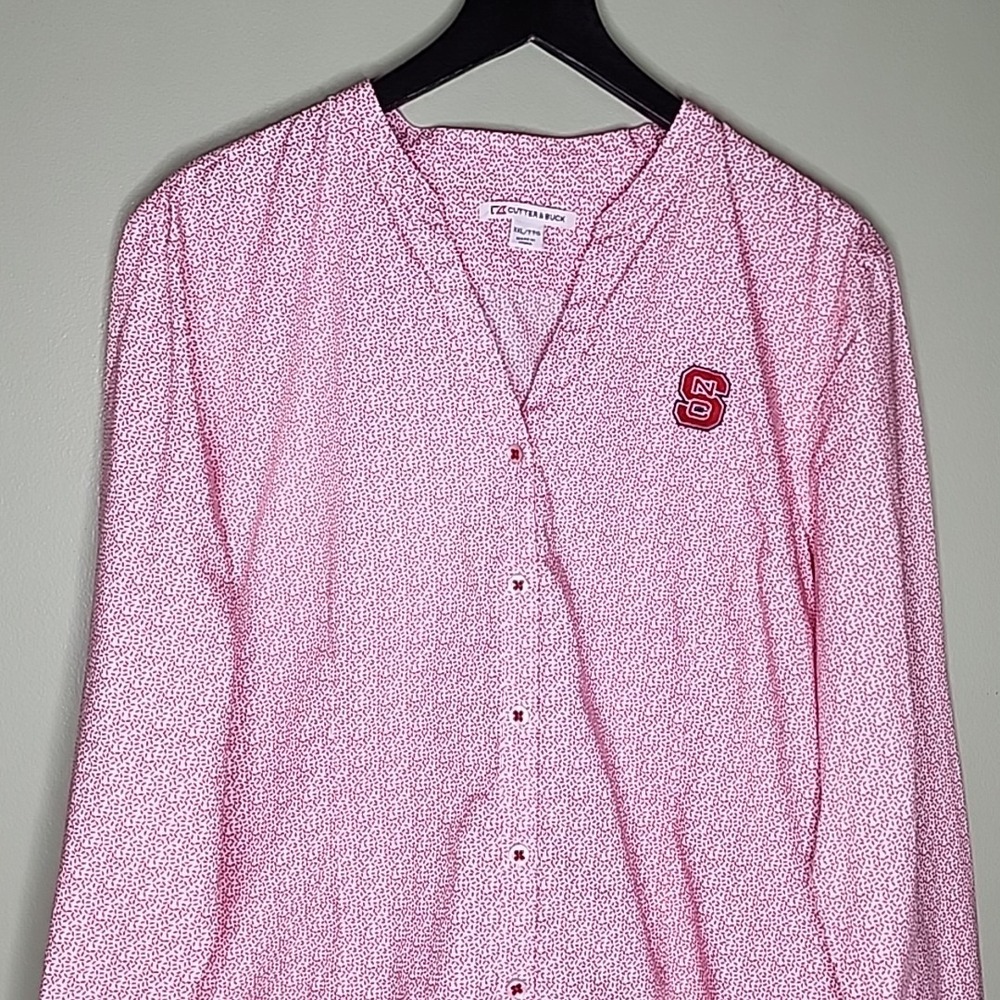 Cutter & Buck NCSU Button Up Shirt XXL Red White Collarless NC State Collegiate